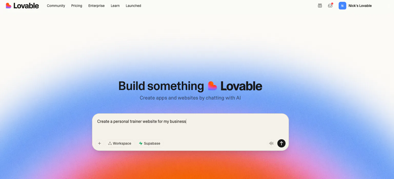 Lovable AI initial chat interface