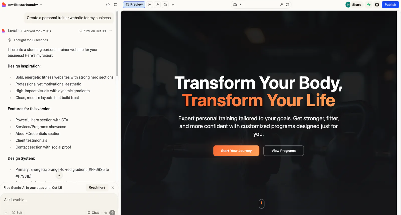 Lovable AI generated website header