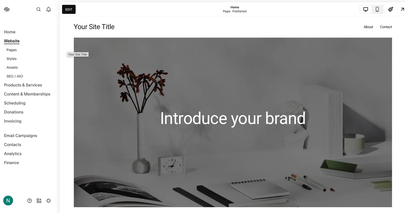 Squarespace template selection screen