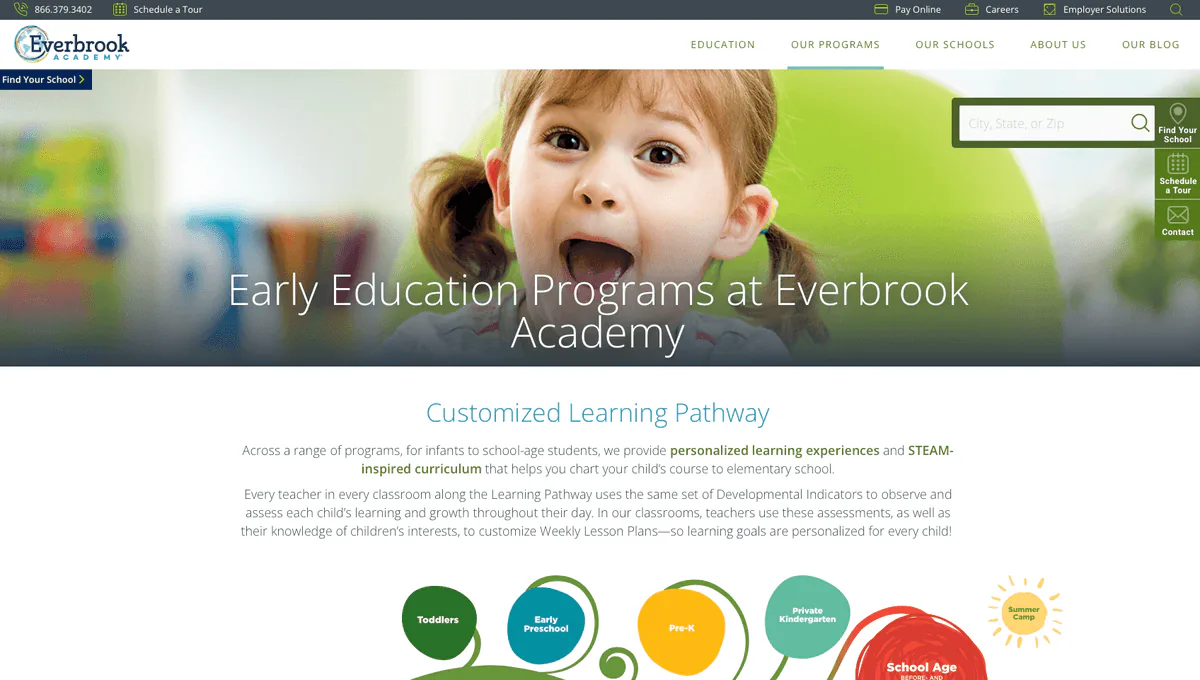 Everbrook Academy childcare website homepage