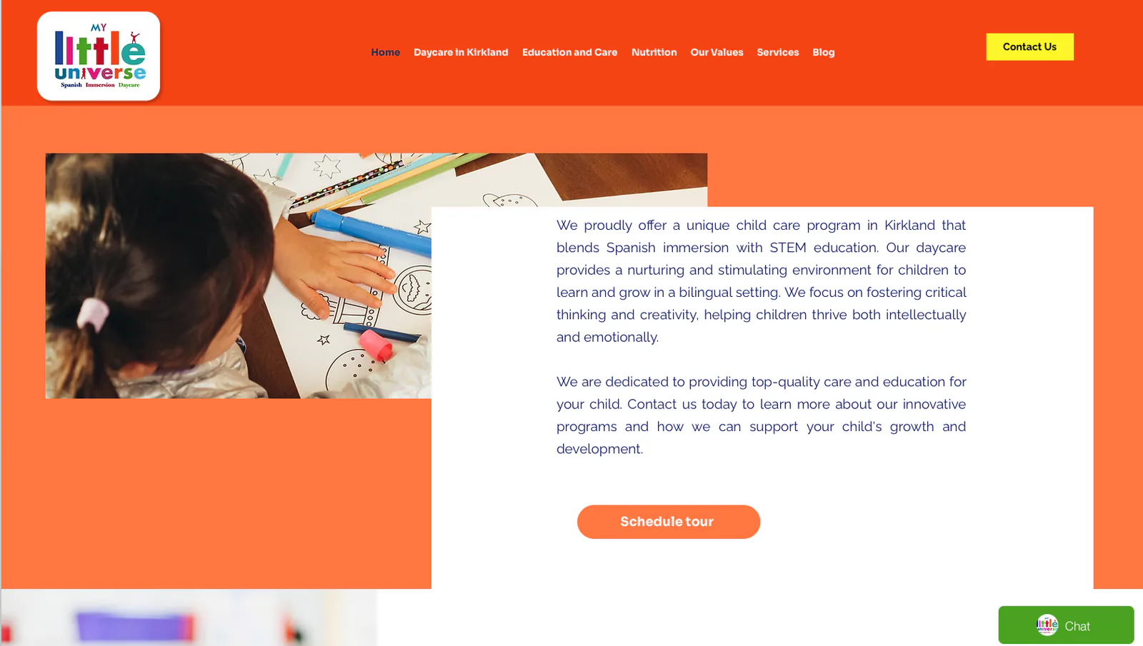 My Little Universe LLC childcare website homepage
