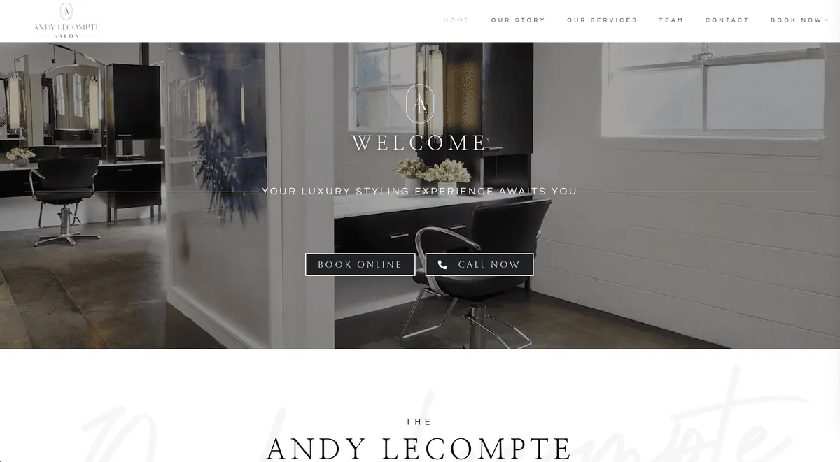 Andy LeCompte Salon website homepage
