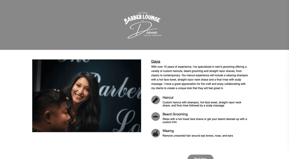 Barber Lounge by Diana website homepage