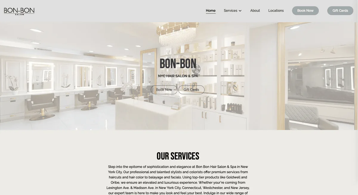 Bon-Bon Salon website homepage