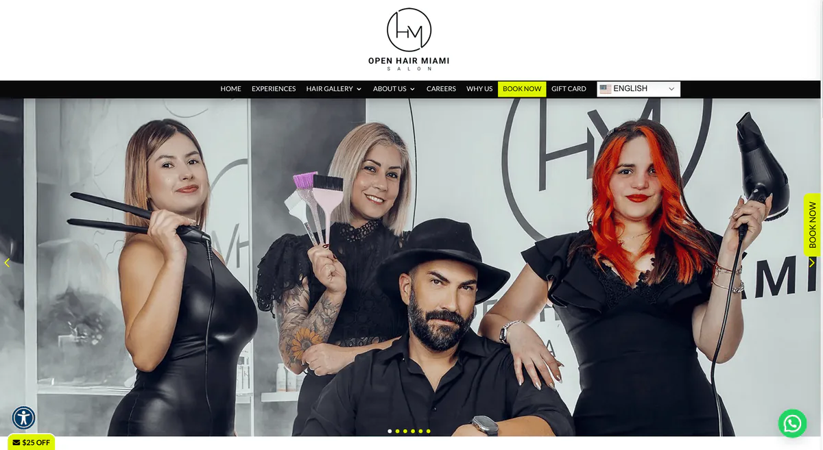 Open Hair Miami salon website homepage